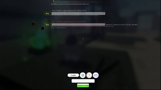 The location where you can redeem Project Slayers codes is at the bottom of the screenshot.