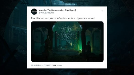A tweet from the Paradox devs about Vampire: The Masquerade - Bloodlines 2 news in September