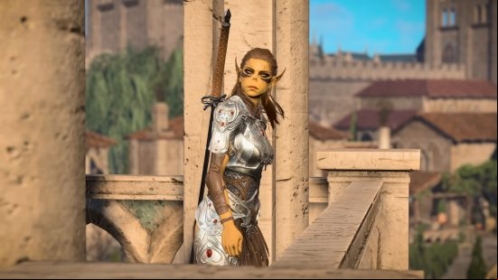 Lae'Zel stands on a balcony in Baldur's Gate 3
