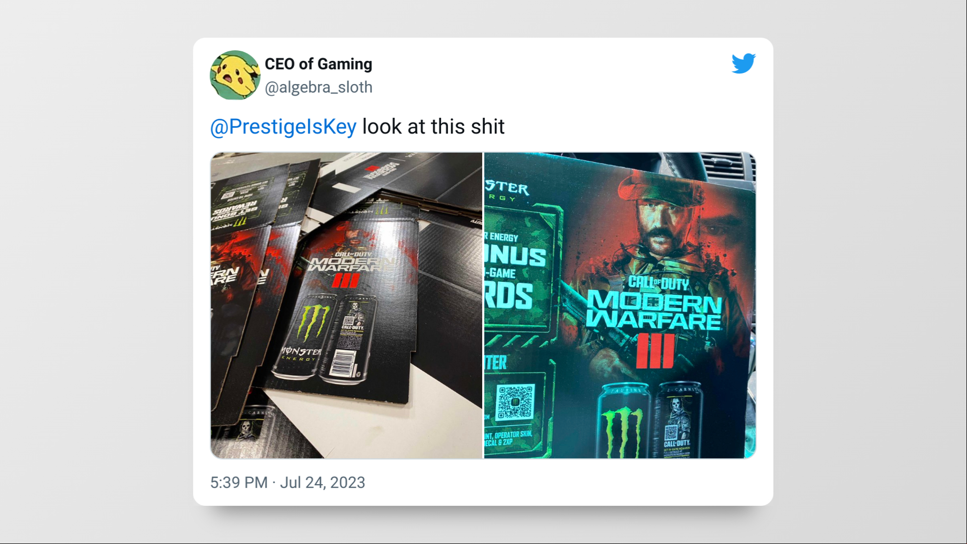 Tweet showing the MW3 Monster leak