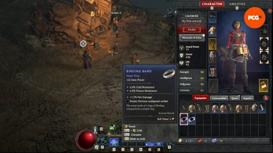 The Sorceress has two bands that can be used to bind Diablo 4 Malignant Hearts in her inventory.