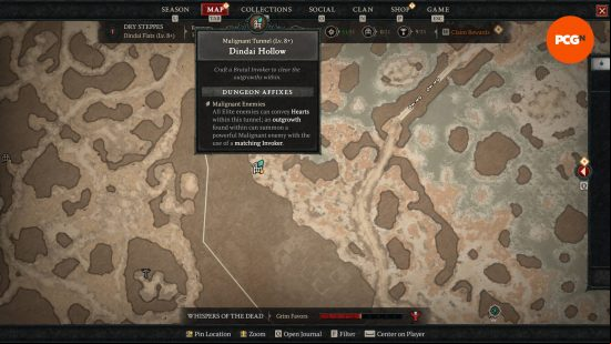 One of the Diablo 4 Malignant Hearts tunnels where players can explore to find a higher chance of getting the unique equipment.