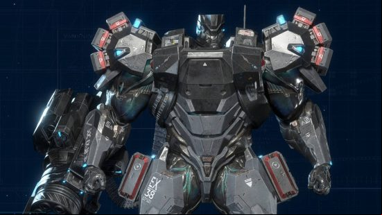Krieger is a hulking mech that's the top of the Tank Exoprimal tier list thanks to its minigun and shields.