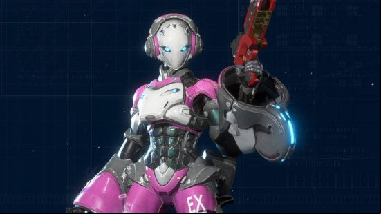 The cute Nimbus has a feminine appearance and wields dual-purpose pistols, making it a good  role in the Exoprimal tier list.