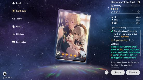 The best Honkai Star Rail Yukong build: a screen shows the best Light Cone for Yukong