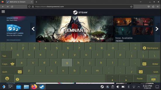 A screenshot of the virtual keyboard being accessed on the Steam Deck while it's in desktop mode.