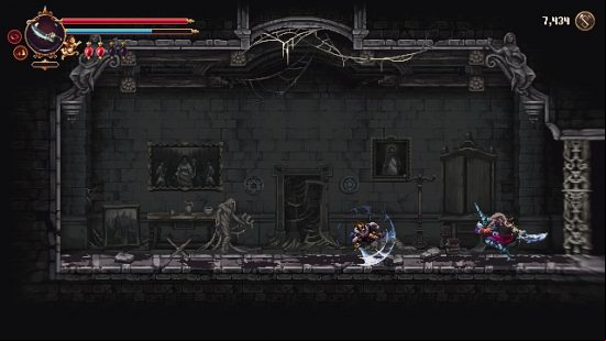 An enemy stands frozen thanks to Alchemical Time, one of the best Blasphemous 2 resonances which triggers every time the Penitent One drinks a Bile Flask.