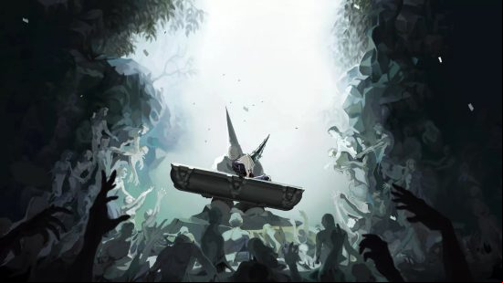 Blasphemous 2 review: The Penitent One sits up in his ancient sarcophagus, a crowd of petrified corpses surrounding his resting place.