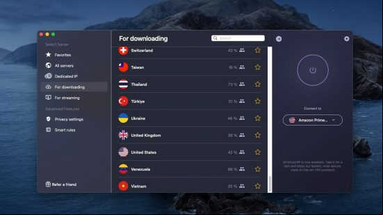Cyberghost review screenshot showing servers for ing