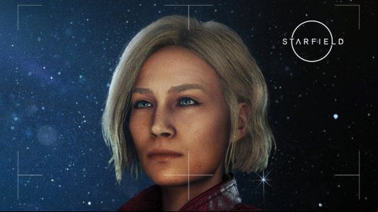 A closeup of Sarah Morgan taken from her in-game character profile and shared on the official Starfield Twitter . 