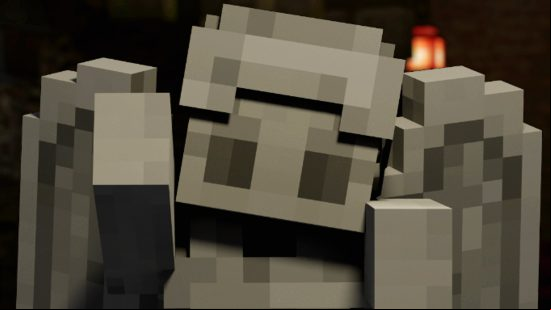 A close up of a weeping angel from one of the best Minecraft mods on PC.