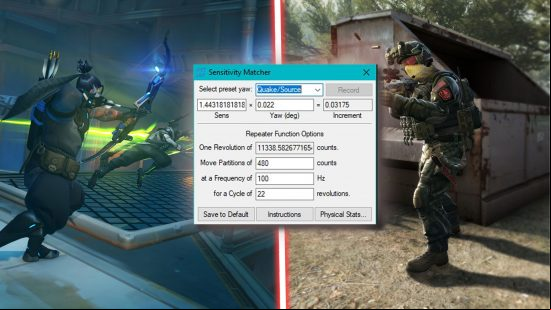 Using Kovaak's Sensitivity Matcher to convert Overwatch 2 setting into CS2 sensitivity settings.
