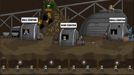 Miners work below ground and machines and offices operate above them in Mr Mine, one of the best clicker games.