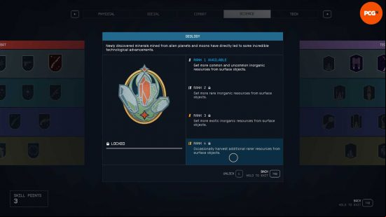 A screenshot of the Geology skill used to gather more rare Starfield materials like Titanium.
