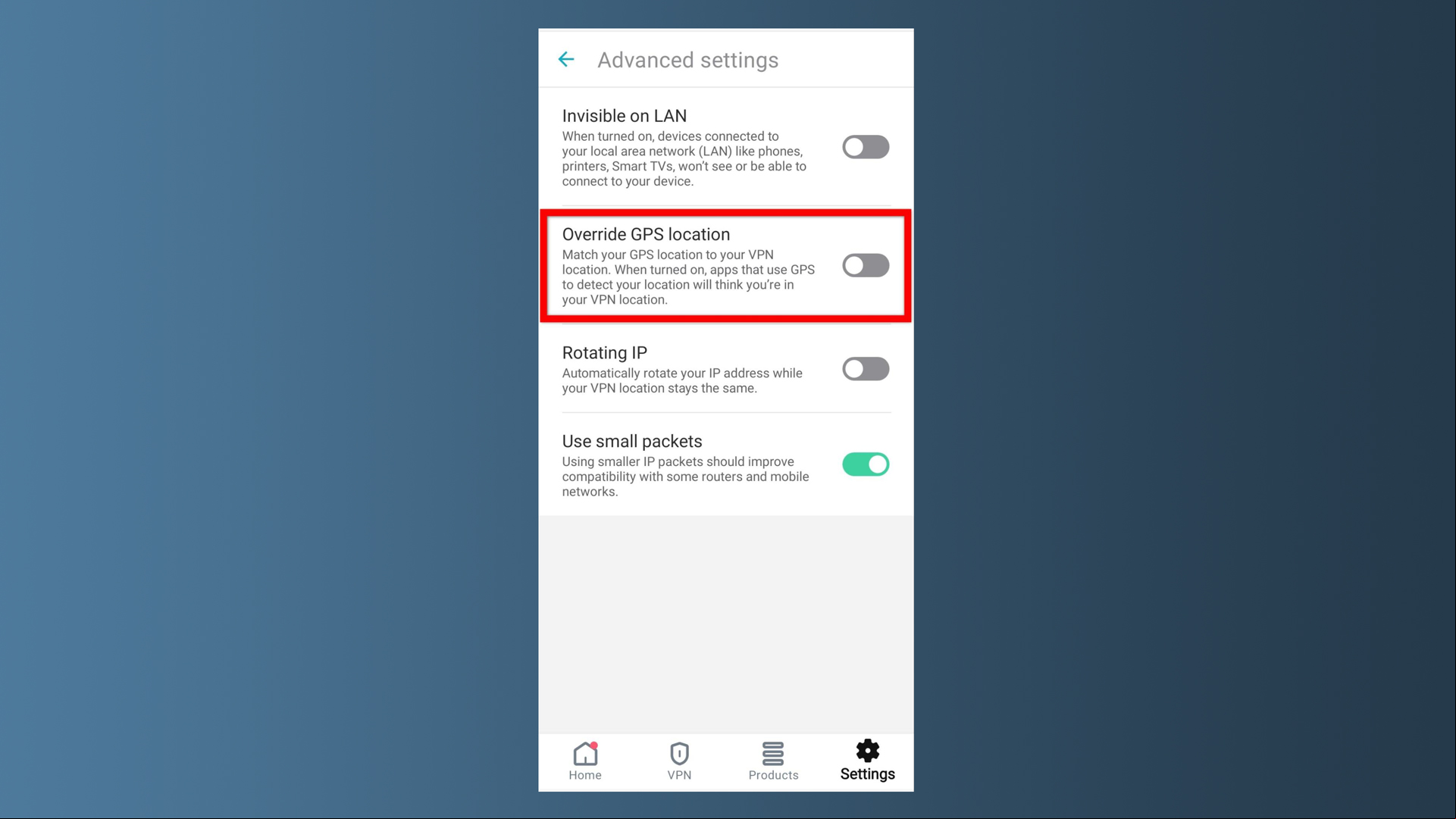 A screenshot of the Surfshark Android app