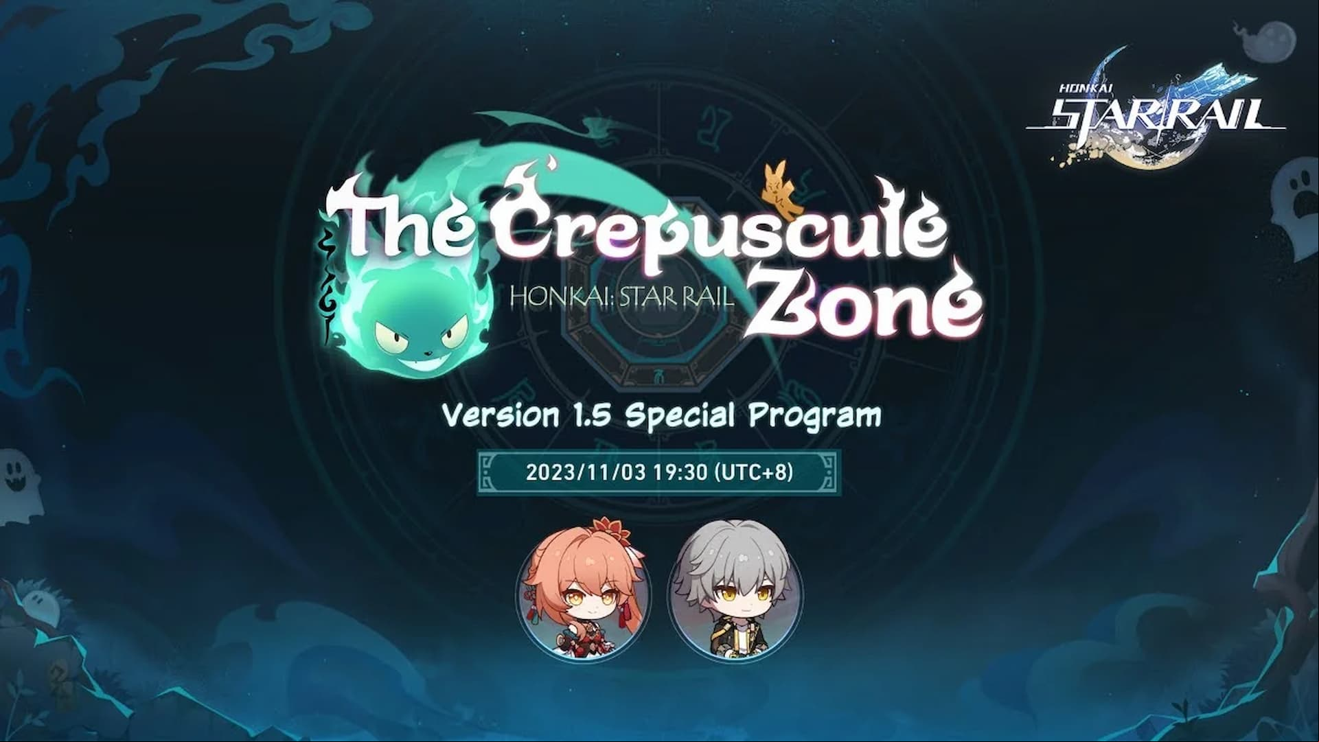 Honkai Star Rail 1.5 special program brings a Halloween vibe on Friday: chibi anime characterson a banner announcing a stream