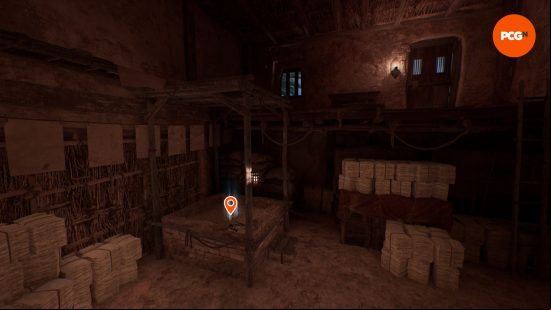 AC Mirage enigmas: a glowing pile of treasure hidden in a barn.