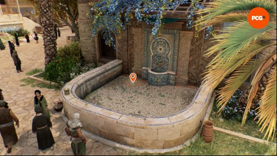 AC Mirage enigmas: a small mound of buried treasure location inside a fountain.