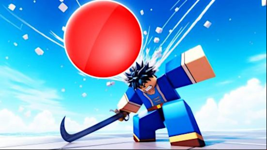 Best Roblox games: a samurai slashing at a giant red ball.