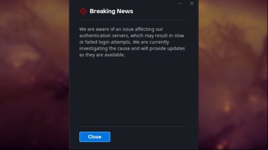 An information box shows that Battlenet is down