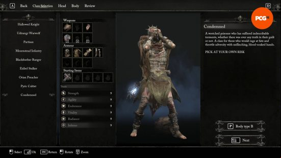 The Lords of the Fallen Condemned in the character creation menu.