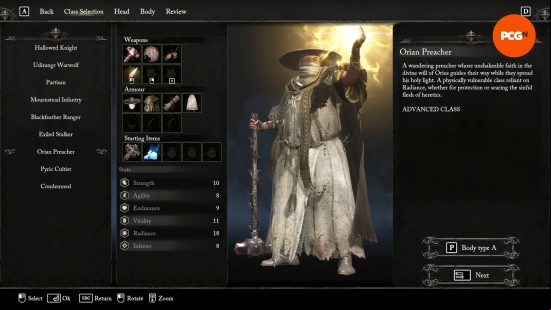 The Lords of the Fallen Orian Preacher in the character creation menu.