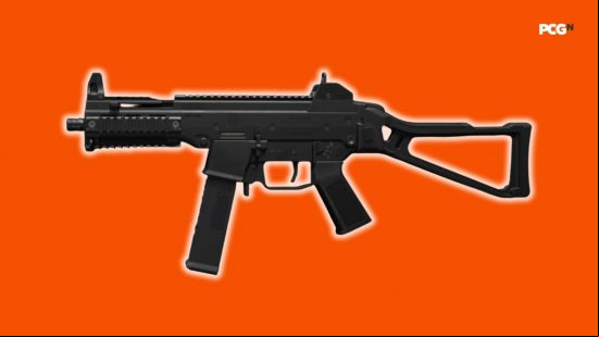 Best MW3 SMGs: A submachine gun with a glowing outline atop an orange background.