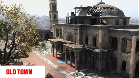 A derelict palace building in Old Town, one of the POIs in the Warzone map Urzikstan.