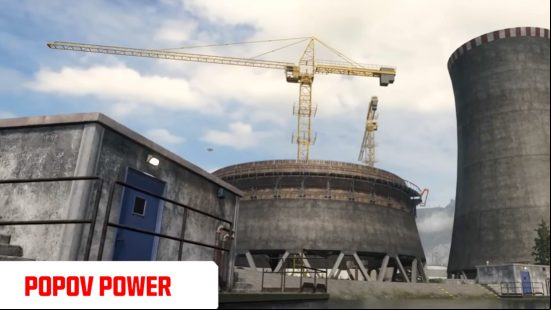 A building and tower in the Popov Power Plant POI in the Warzone map Urzikstan.