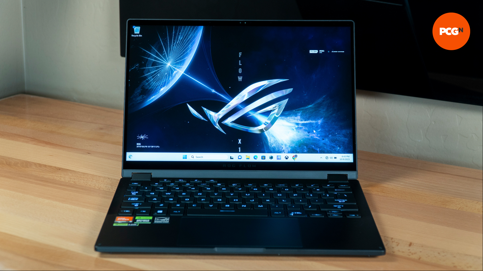 Front view of the Asus Rog X13 laptop with the lid open