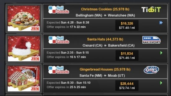 A screenshot showing Christmas cargo like Christmas Cookies in ATS
