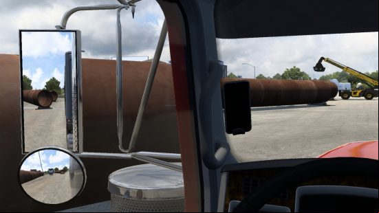 A look at the realistic mirror mod by Truckerkid, from the perspective of the truck's cab
