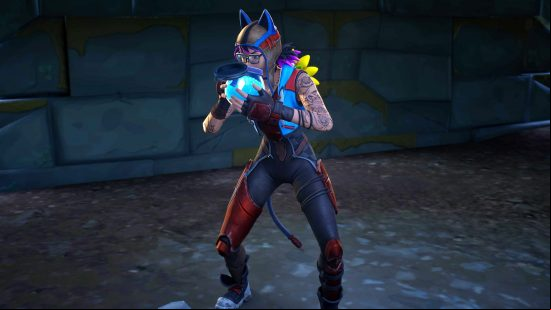 Fortnite character Renegade Lynx drinking a large Shield Potion