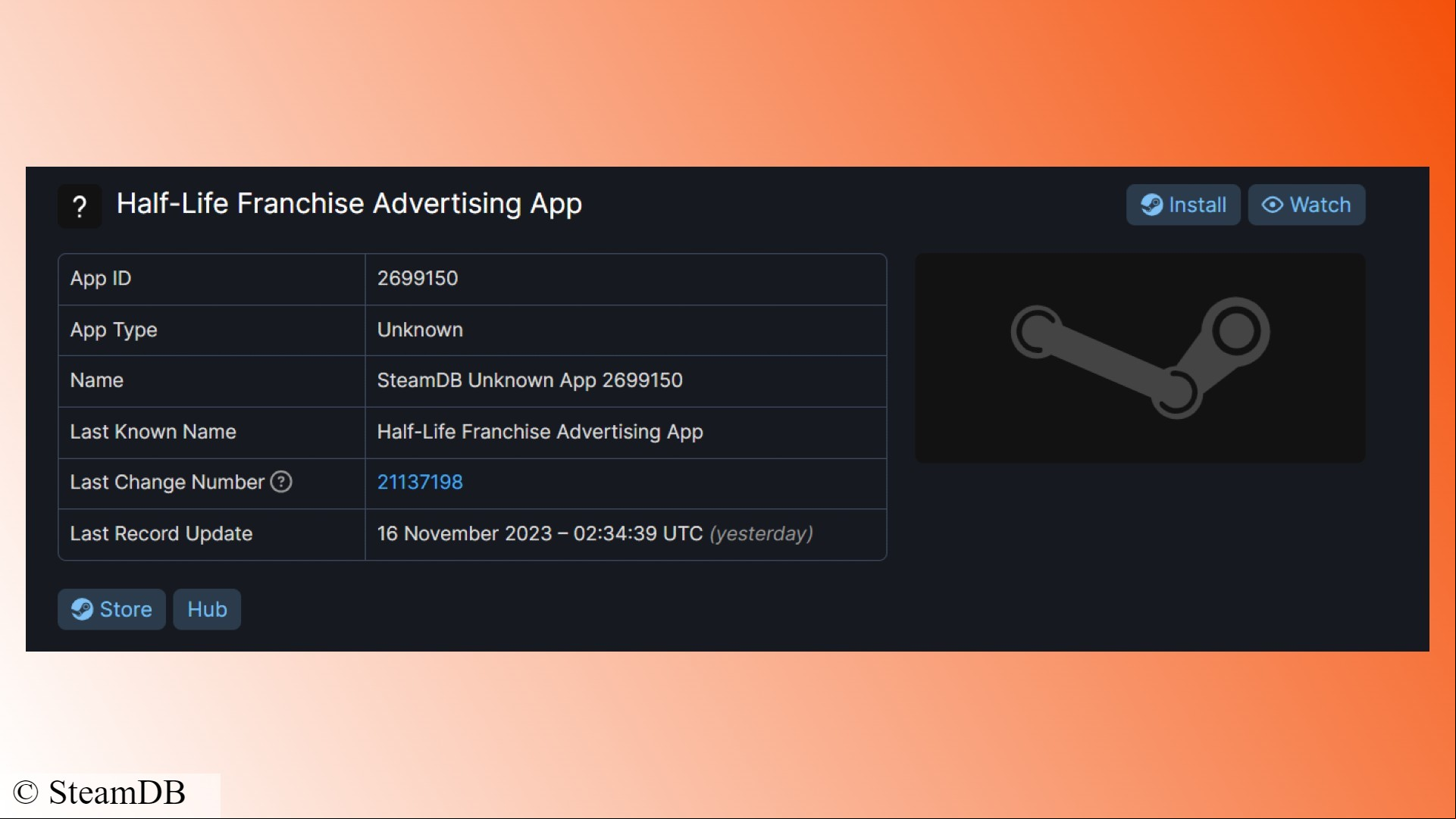 Half-Life Steam app: A new  to Steam relating to Valve FPS game Half-Life