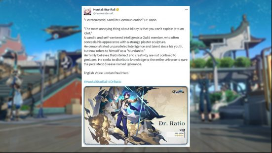 A tweet from the official Honkai Star Rail  showing off new character Dr Ratio