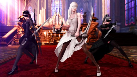 Lost Ark - Three characters dressed in outfits introduced with the November 2023 update.