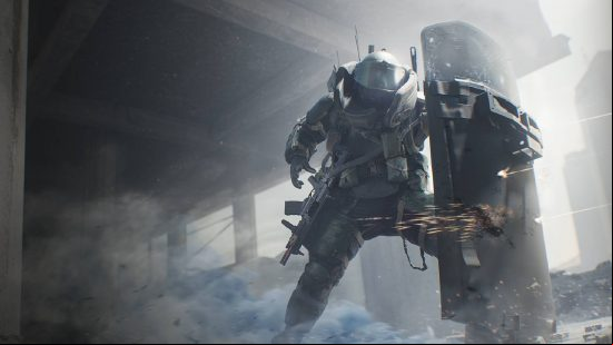 MW3 equipment - man holding large shield and hiding behind it