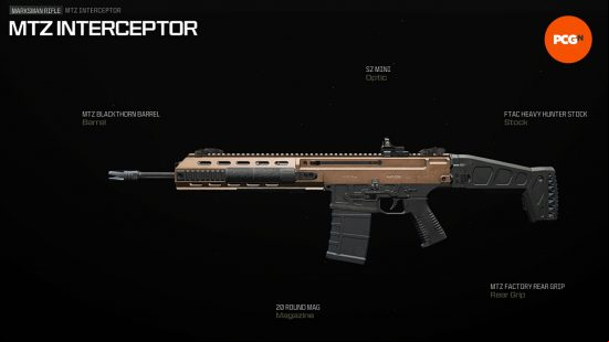 Gunsmith preview of the best MTZ Interceptor loadout in Modern Warfare 3.