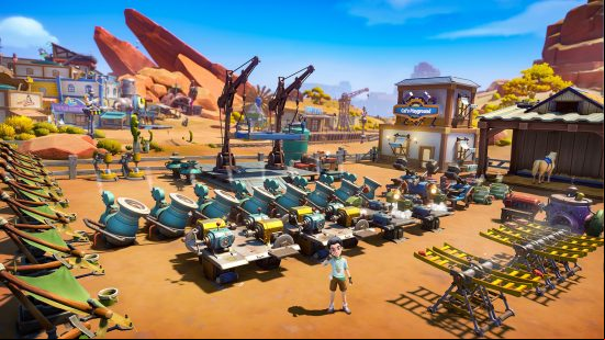 My Time At Sandrock - A farm with all manner of unique-looking production technology.
