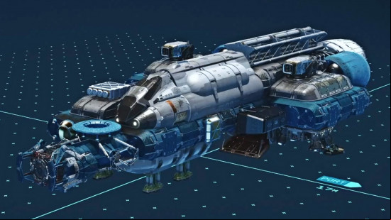 The Silent Runner, one of the best Starfield ships, as it appears in the ship builder.