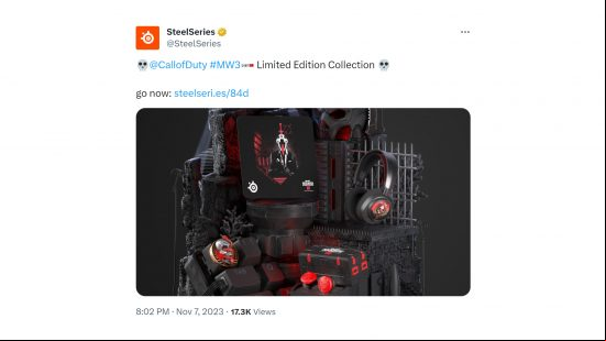 MW3 SteelSeries gaming gear: a tweet from SteelSeries announcing their MW3 gaming gear collab,