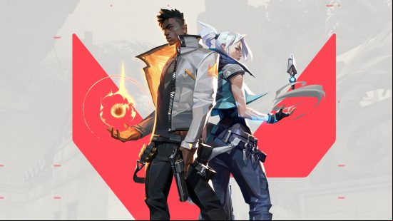 IS VAlorant on Steam: two characters stand back to back with glowing orbs in their palms.
