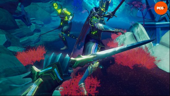A screenshot showing a player primed to parry a blow with a sword in Until You Fall VR.