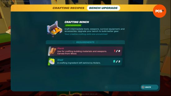 The requirements to upgrade the crafting bench to make better Fortnite weapons and tools.