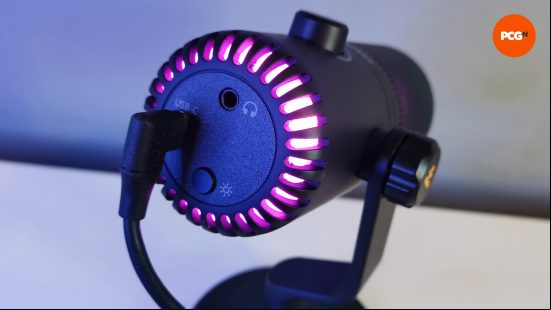 Images of the Maono DM30 RGB microphone.