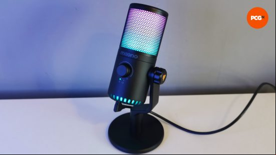 Images of the Maono DM30 RGB microphone.