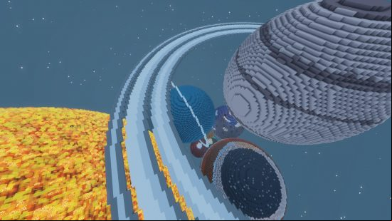 A series of planets in one of the droppers in The Easiest Dropper, one of the best Minecraft maps.