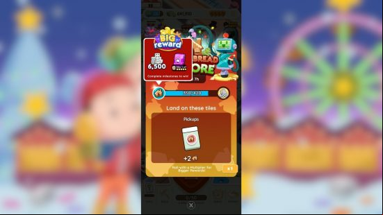 A screenshot shows the monopoly go gingerbread galore event screen