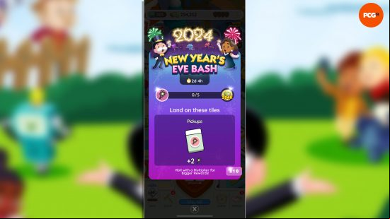 A screenshot showing the Monopoly Go New Years Eve Bash rewards in-game.