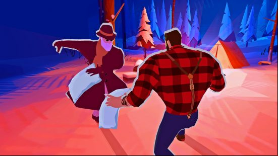 Two fighters duke it out in a Canadian campsite in Pillow Champ, wielding the eponymous pillows as their primary weapons.